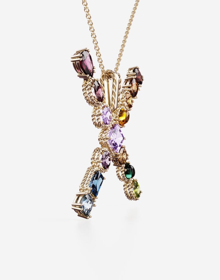 Dolce & Gabbana Rainbow alphabet X pendant in yellow gold with multicolor fine gems Gold WAMR2GWMIXX