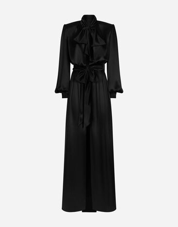 Dolce & Gabbana Vestido largo en raso de seda con abertura delantera Negro F7AI3THLMAA