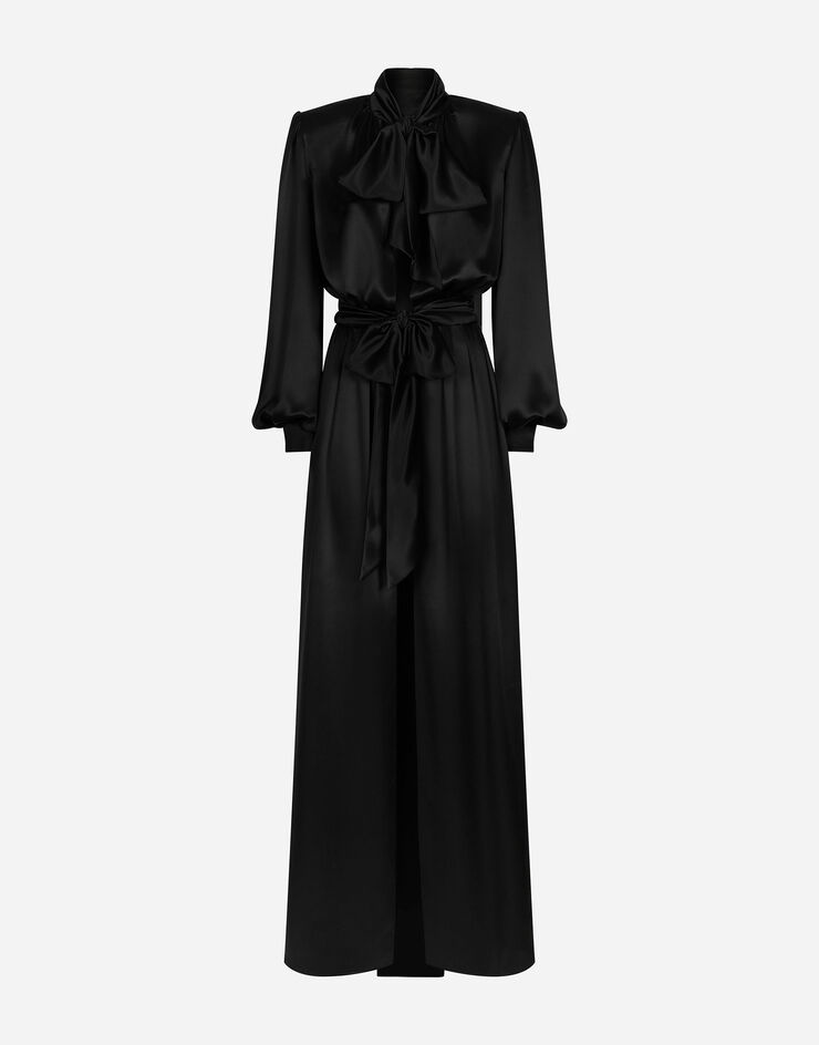 Long silk satin dress with front slit in Black for Women | Dolce&Gabbana®