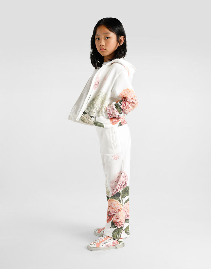 Dolce & Gabbana Hydrangea-print jersey trousers with patch White L5JPIOG7PSD