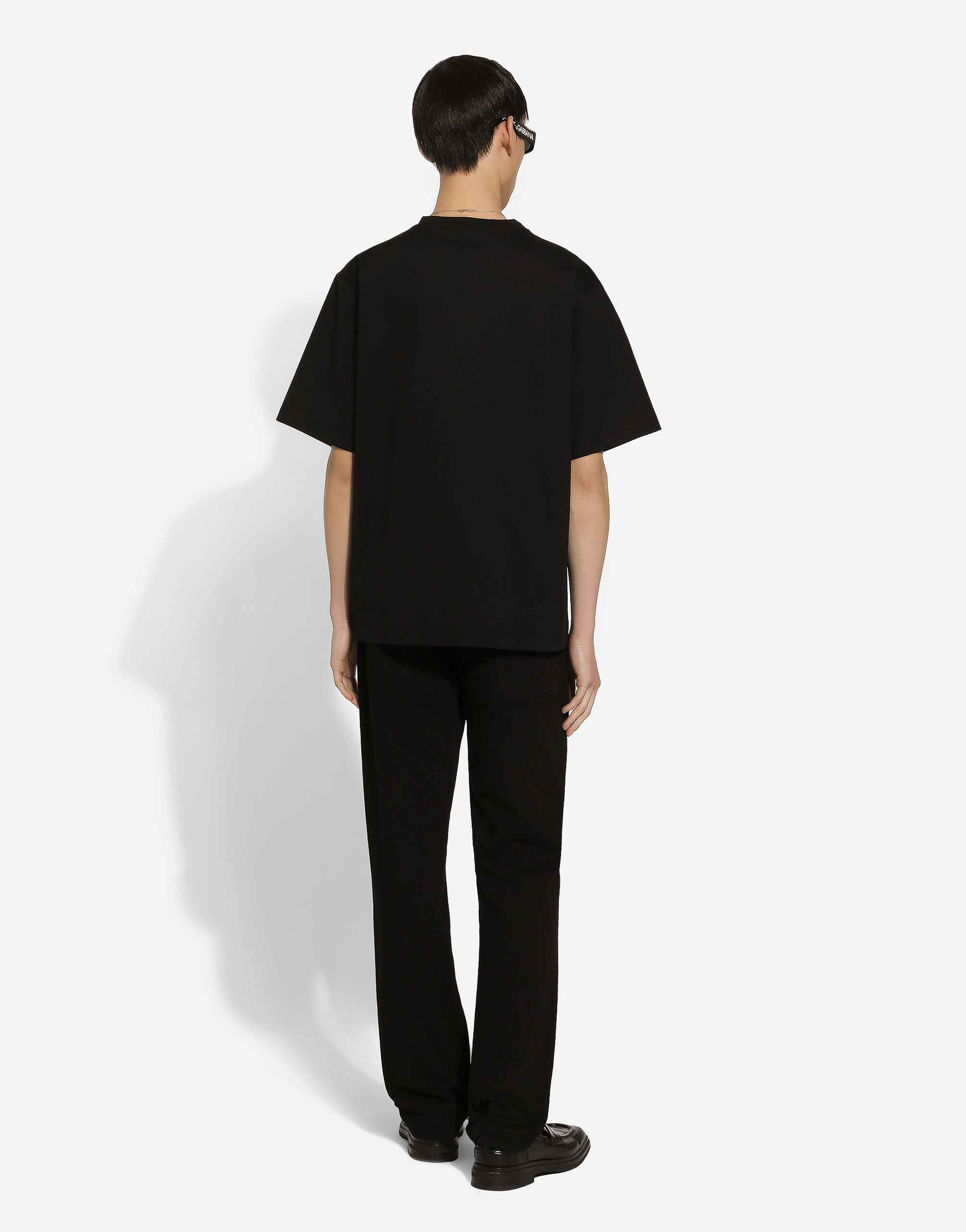 DOLCE&GABBANA 7部丈デニムパンツ 48 帆船プリント ブルーのメンズ ジーンズ クラシックフィット ブルーデニム