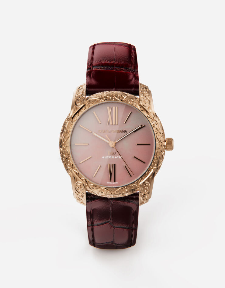 Dolce & Gabbana Montre DG7 Gattopardo or rouge avec nacre rose Bordeaux WWJE1GWSB04