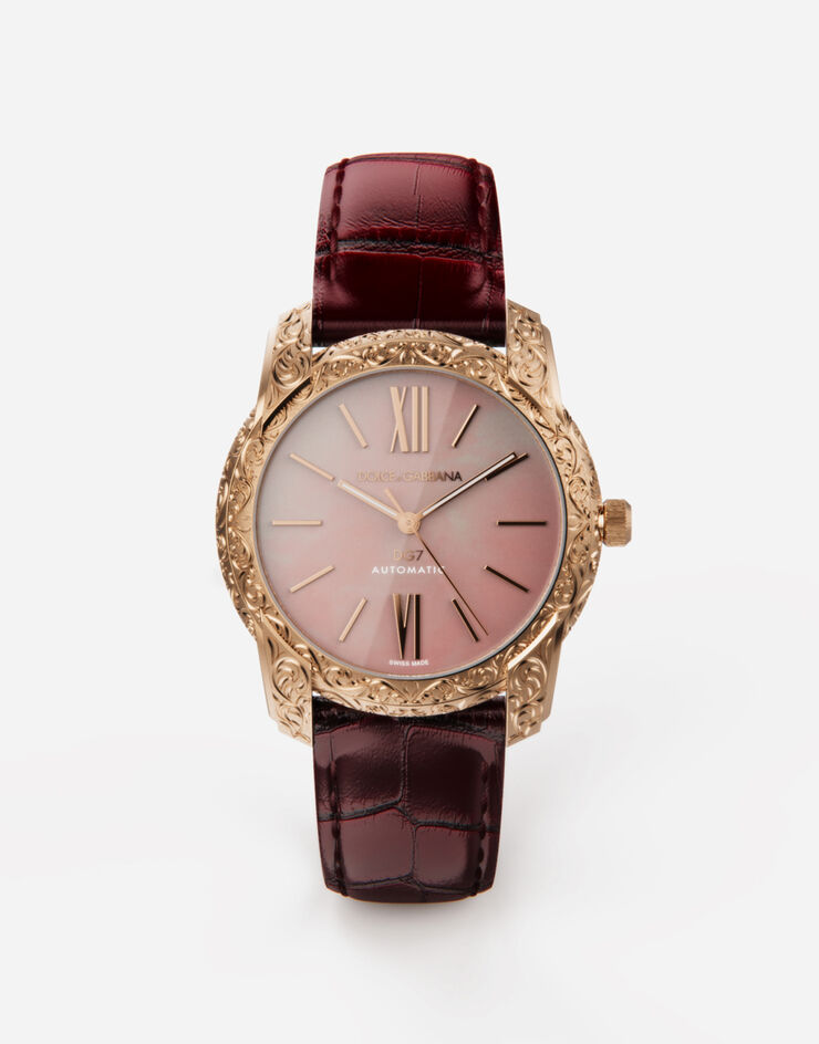 Dolce & Gabbana Reloj DG7 Gattopardo de oro rojo con madreperla rosa Burdeos WWJE1GWSB04