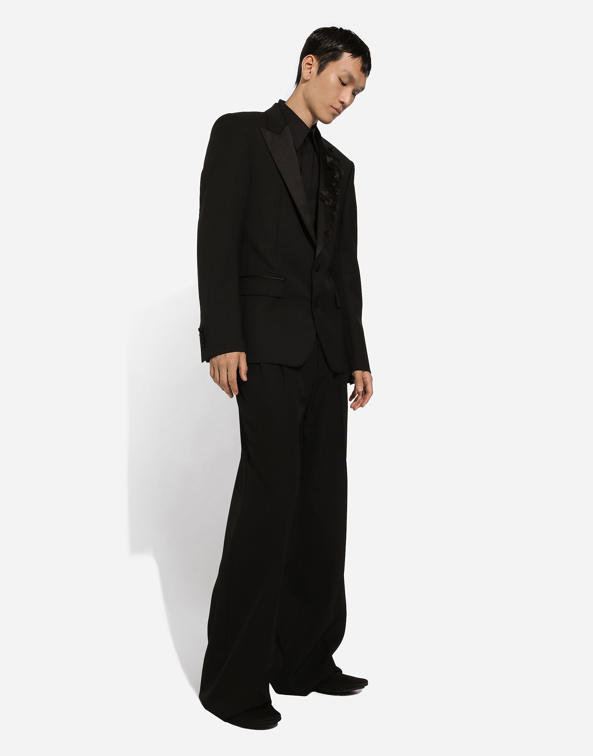 Embroidered single-breasted Sicilia-fit jacket in Black for Men