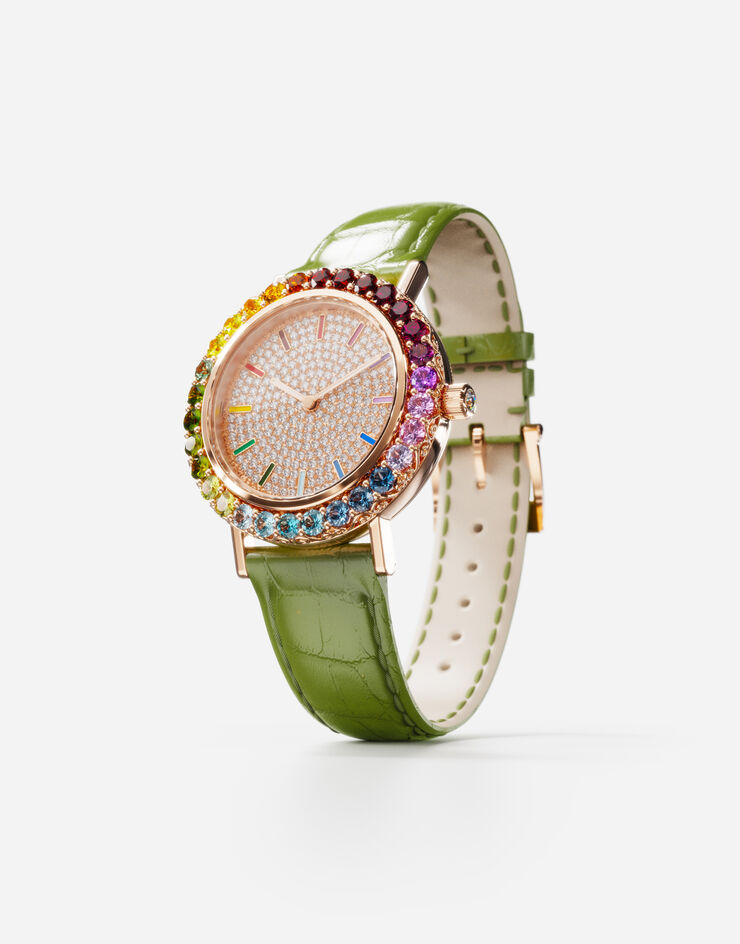 Dolce & Gabbana Montre Iris en or rose avec pierres multicolores et diamants Vert WWLB2GXA0XA