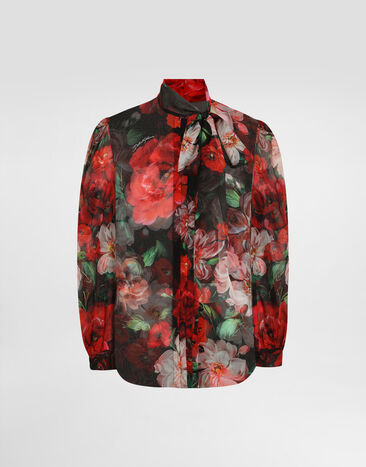 Dolce & Gabbana Chiffon pussy-bow shirt with floral print Print F5S61TIS1Y6