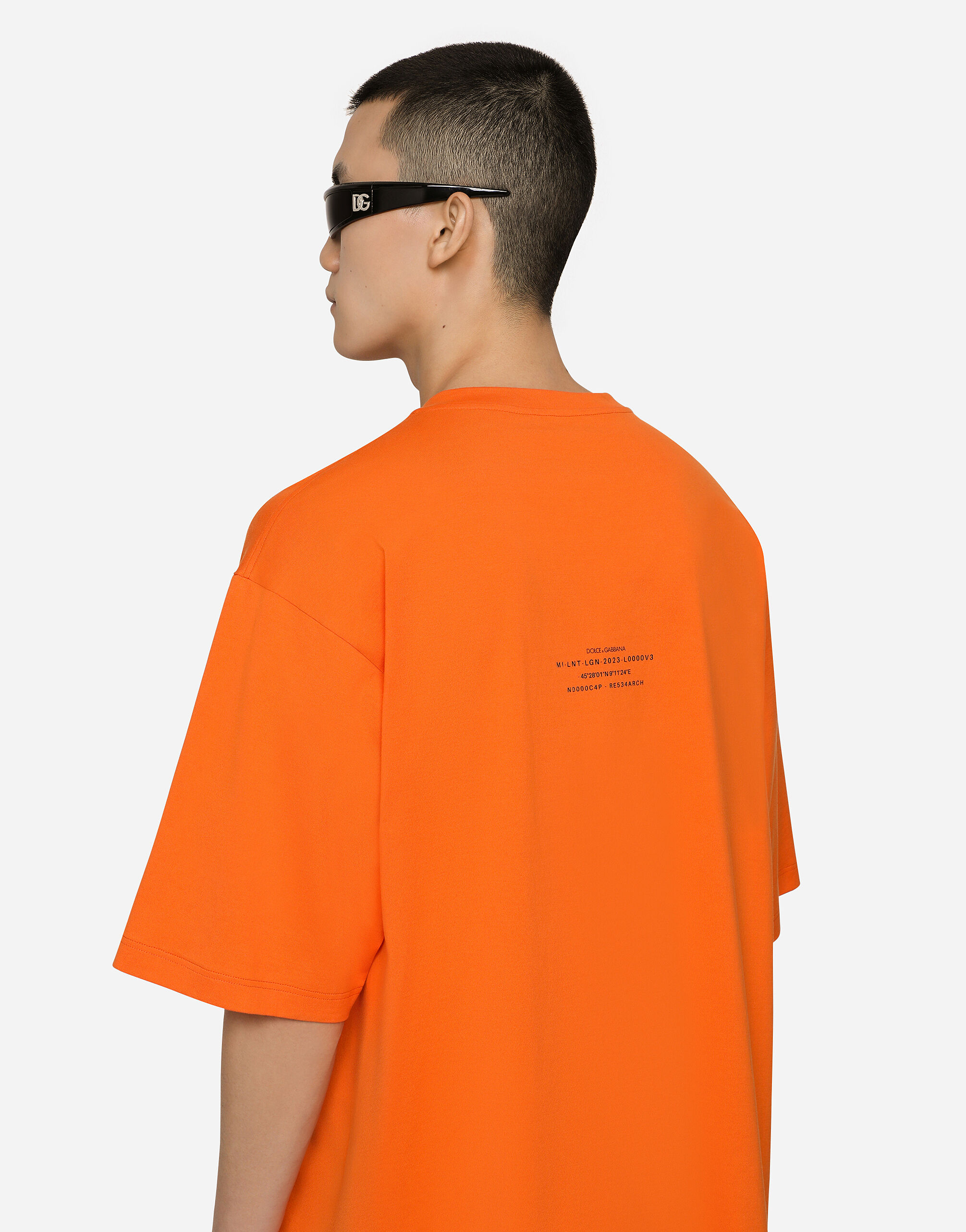 Cotton jersey T-shirt with DGVIB3 print and logo in Orange for Men