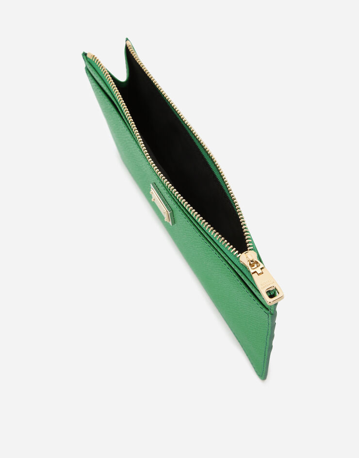Dolce & Gabbana Large calfskin card holder with zip and branded tag Green BI1265A1001