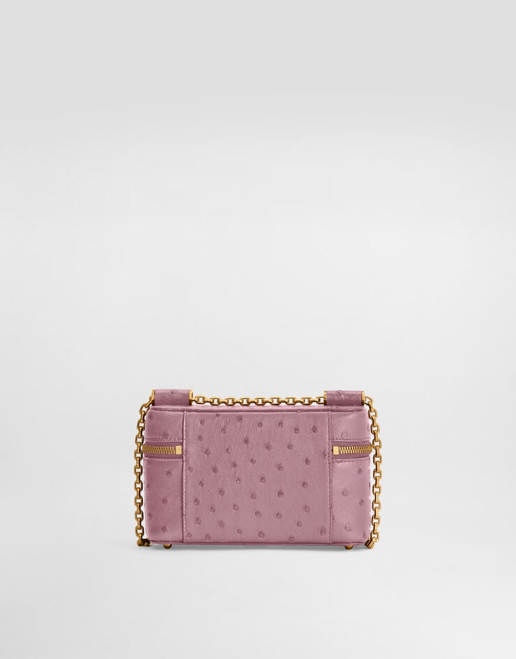 Dolce & Gabbana Sicily small shoulder bag in polished ostrich leather Pink BB7800B8G31
