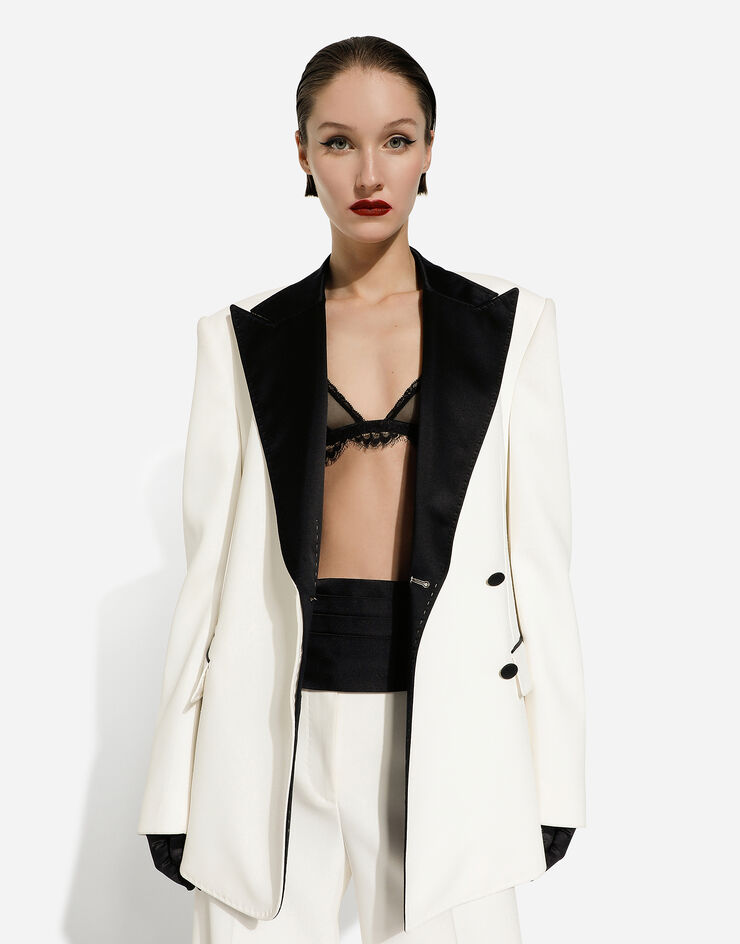 Dolce&Gabbana Veste croisée en crêpe de laine avec revers style smoking Blanc F29XKTFURF3