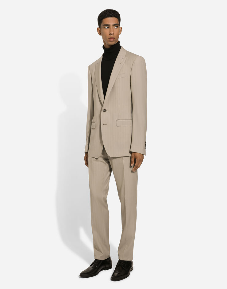 Dolce & Gabbana Traje Martini de botonadura sencilla con rayas diplomáticas Beige GK0RMTFR20O