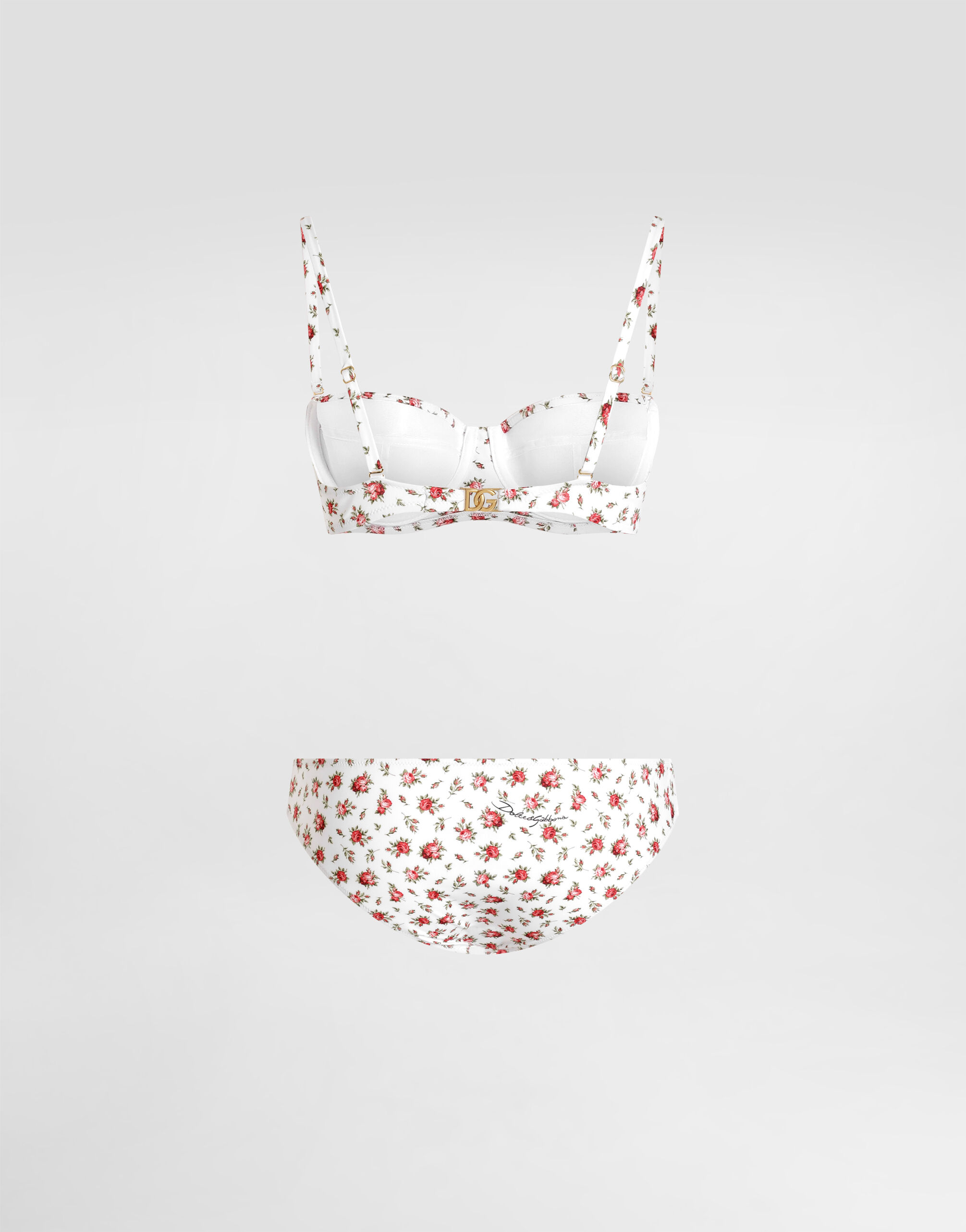 Small rose-print padded balconette bikini