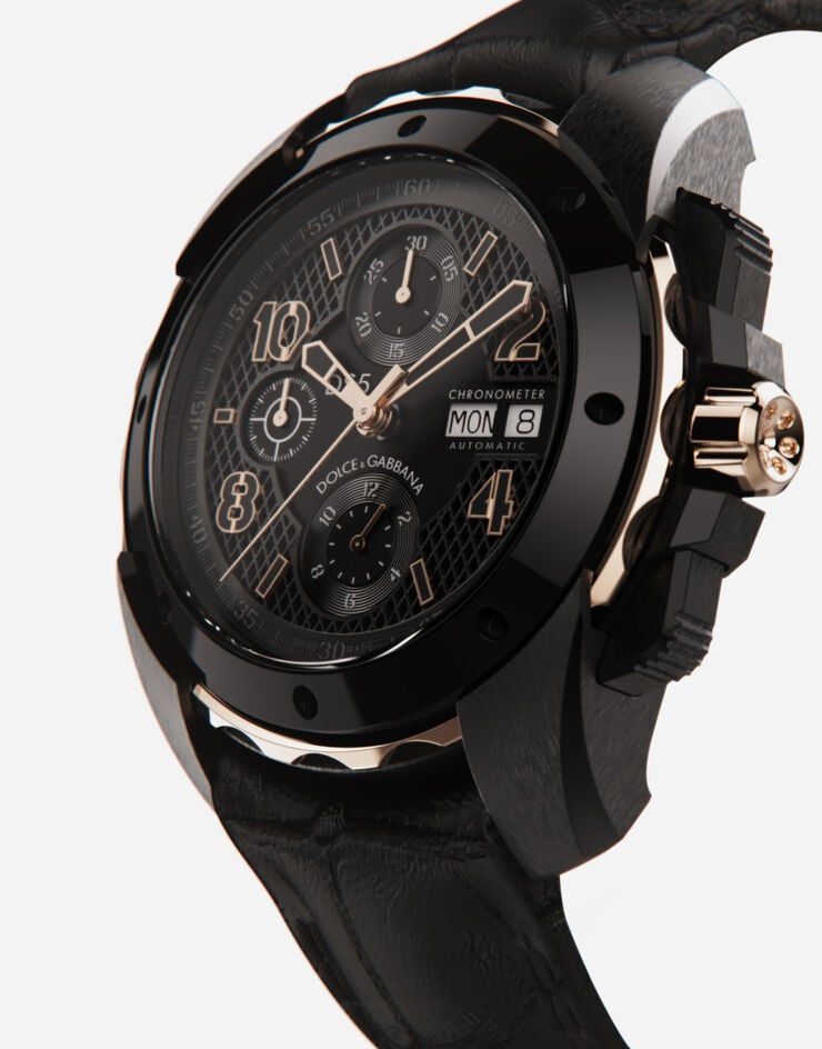 Dolce & Gabbana ساعة DS5 من الذهب الأحمر والفولاذ بطلاء PVD أسود WWES1MWW038