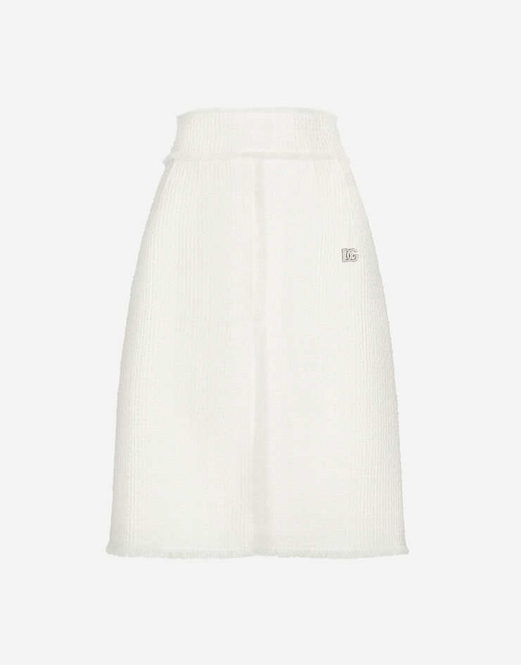 Dolce & Gabbana Raschel tweed midi skirt with central slit White F4CJHTGDCAW