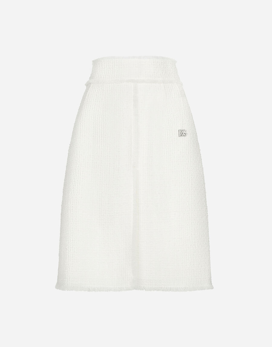Raschel tweed midi skirt with central slit