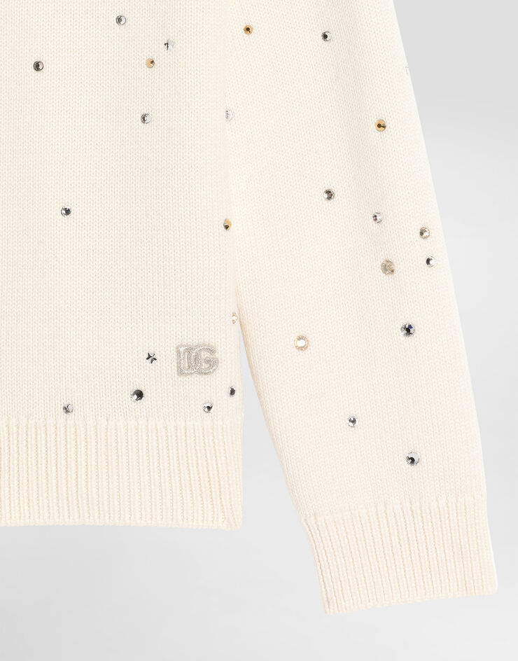 Dolce & Gabbana Stockinette knit wool cardigan with rhinestones Beige L5KWH6JDVFB
