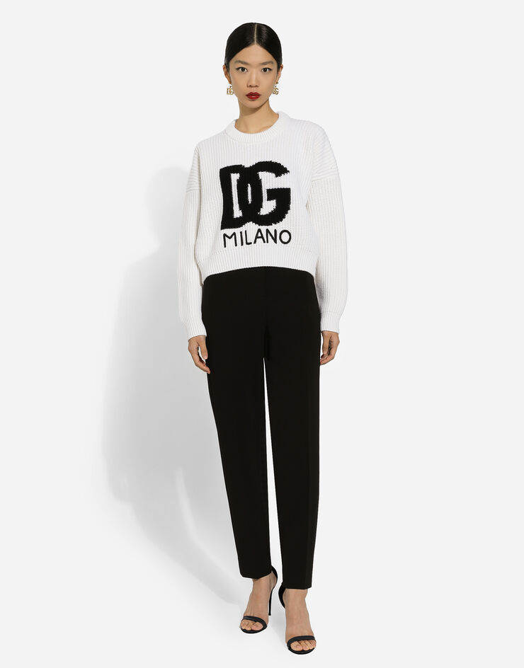 Dolce & Gabbana Ribbed wool sweater with DG logo Blanco FXW02ZJCVC2