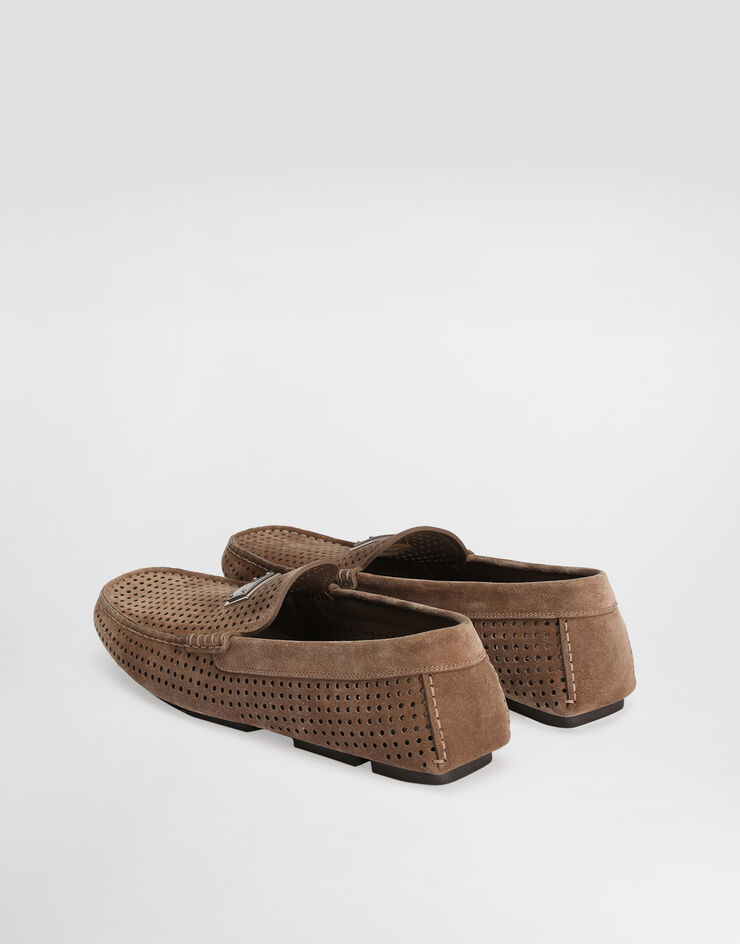 Dolce & Gabbana DG driver perforated split calfskin slipper Brown A50713AE003