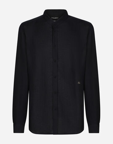 Dolce & Gabbana Linen Martini-fit shirt with DG hardware Blue G5KC5TFU4IK