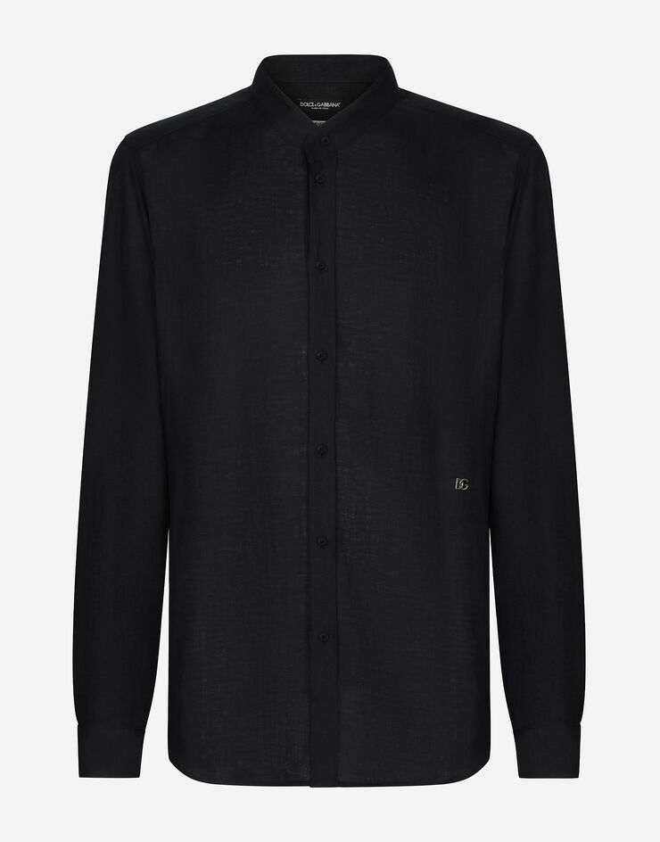 Dolce & Gabbana Linen Martini-fit shirt with DG hardware Blue G5KC5TFU4IK