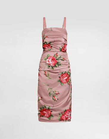 Dolce & Gabbana Rose bouquet-print satin dress Multicolor F6TYJTFSICD