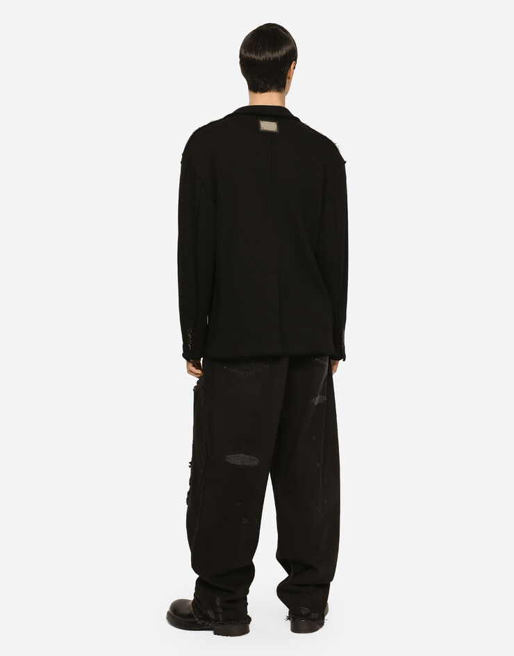 Dolce&Gabbana Oversize jersey jacket with logo tag Black G2TA3TGH114
