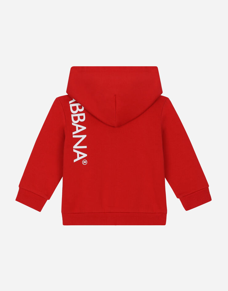 Dolce & Gabbana Sweat-shirt zippé en jersey avec capuche et imprimé logo Rouge L1JWHMG7IXP