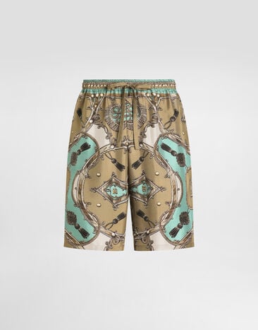 Dolce & Gabbana Cargo-print washed silk twill vanity bermuda shorts Multicolor GV37ATHI12C