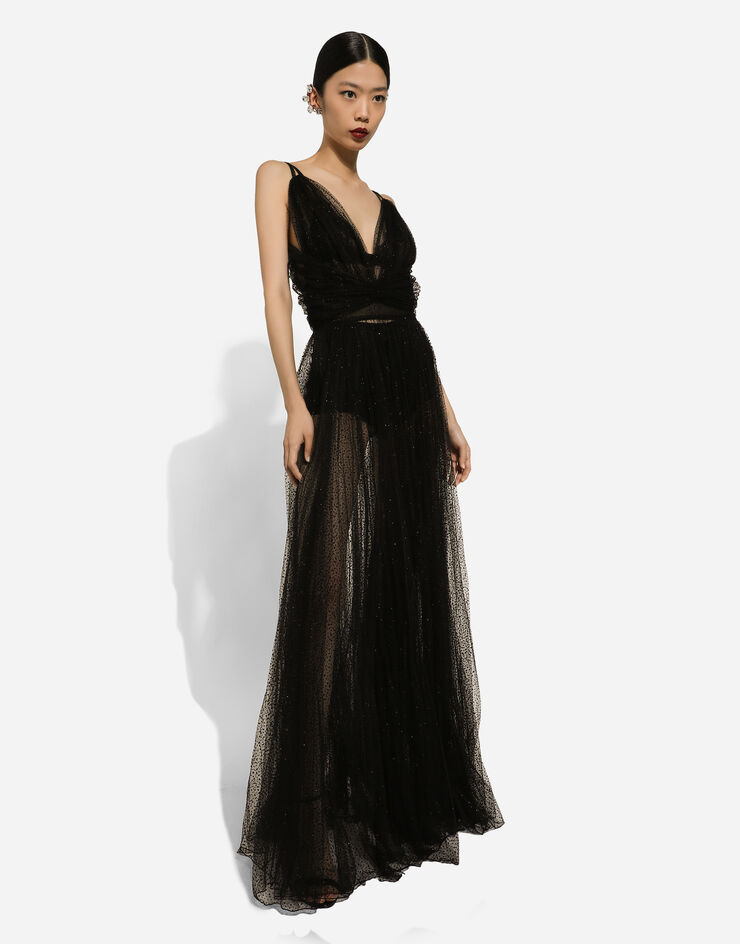Dolce & Gabbana Long flocked lurex tulle dress Black F6DGVTFLSC1
