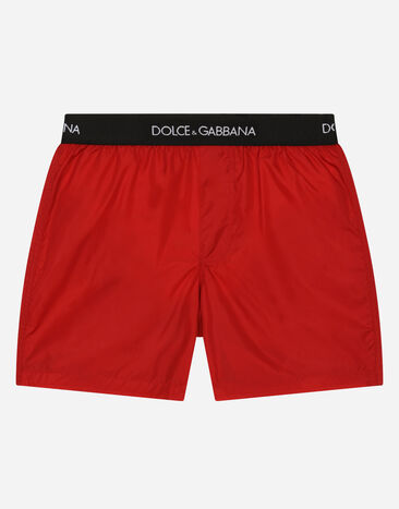 Dolce & Gabbana Nylon swim trunks with branded elastic Blue L4J818ON03Q