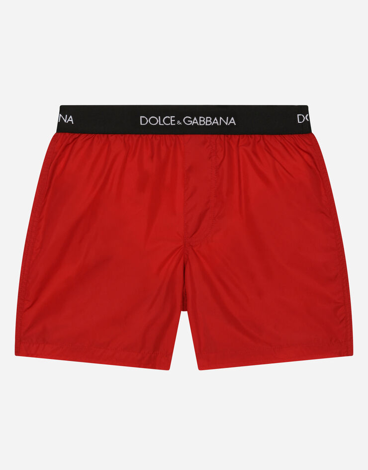 Dolce & Gabbana 徽标弹力饰带尼龙平角沙滩裤 枣红 L4J831G7A6C