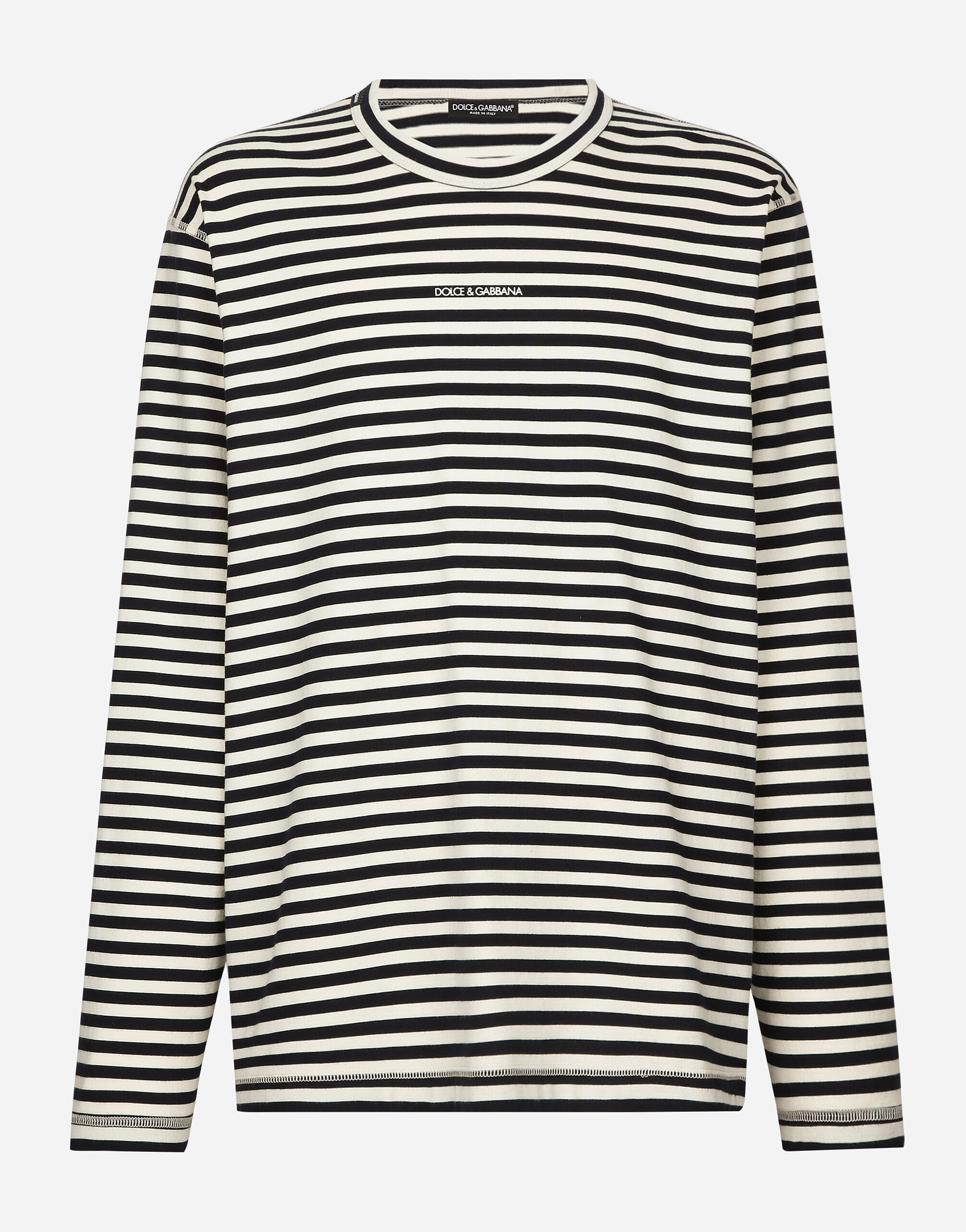 Dolce & Gabbana Long-sleeved striped T-shirt with logo Blue G5IX8TFI5IY