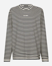 Dolce&Gabbana Long-sleeved striped T-shirt with logo Grey GXR79TJCVL9