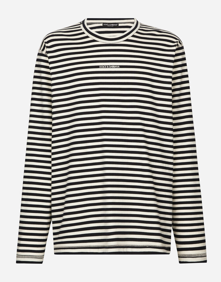Dolce & Gabbana Long-sleeved striped T-shirt with logo Multicolor G8RK8TG7K3P