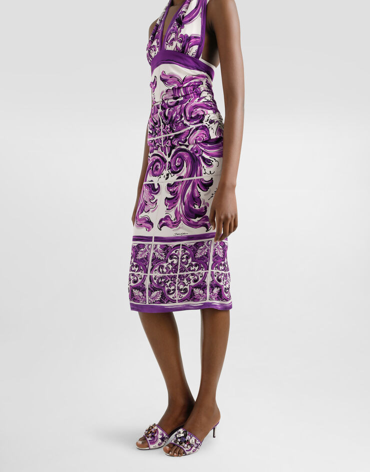 Dolce & Gabbana Majolica-print charmeuse dress Multicolor F6TSVTFHAA2