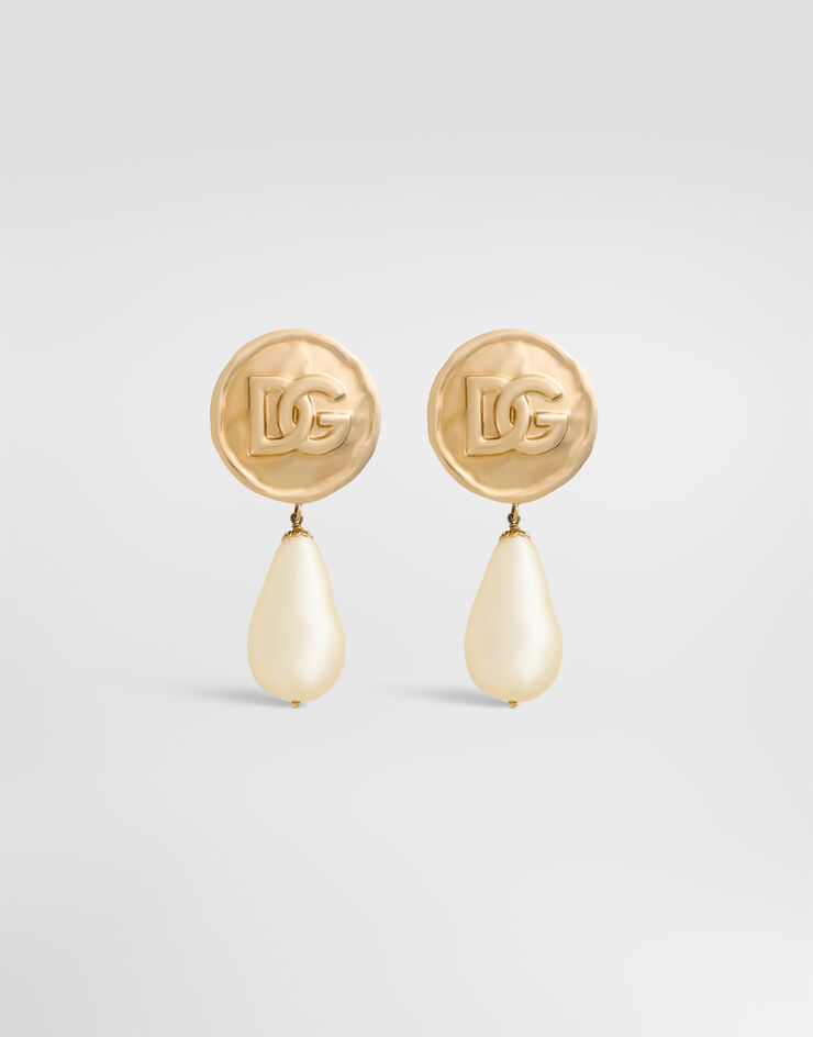 Dolce&Gabbana Earrings with DG logo and teardrop pendants Dolce&Gabbana Earrings with DG logo and teardrop pendants Gold WEP8L5W1111