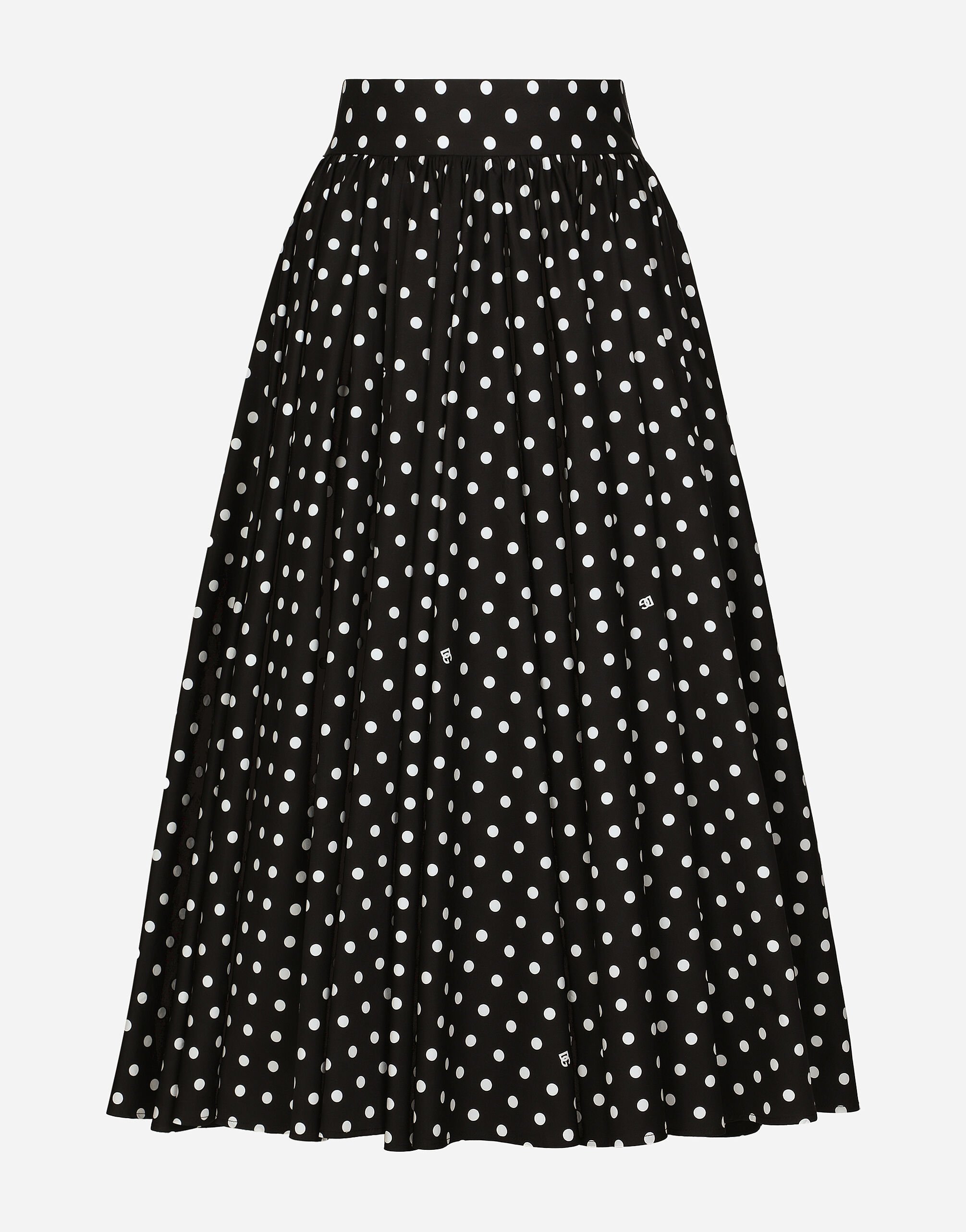 Dolce & Gabbana Cotton calf-length circle skirt with polka-dot print Print F79FOTFSA64