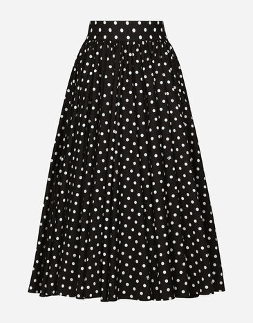 Dolce & Gabbana Cotton calf-length circle skirt with polka-dot print Print F4CWBTHS5R7