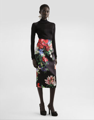 Dolce & Gabbana Floral-print satin calf-length pencil skirt Dolce & Gabbana Floral-print satin calf-length pencil skirt Print F4BCATFSIB5