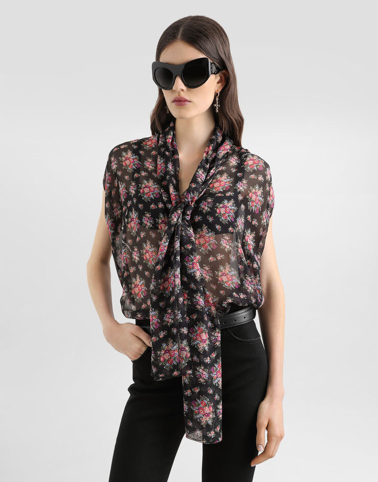 Dolce & Gabbana Small flower bouquet-print chiffon top Multicolor F7BJ8TIS10F