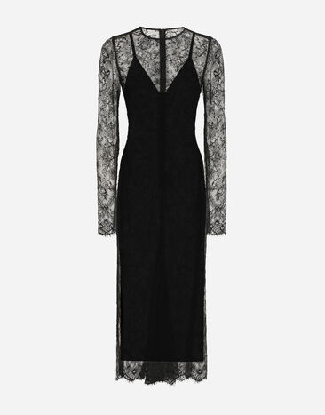 Dolce & Gabbana Vestido longuette de encaje Chantilly de fil coupé Negro F6DEHTHLM9O