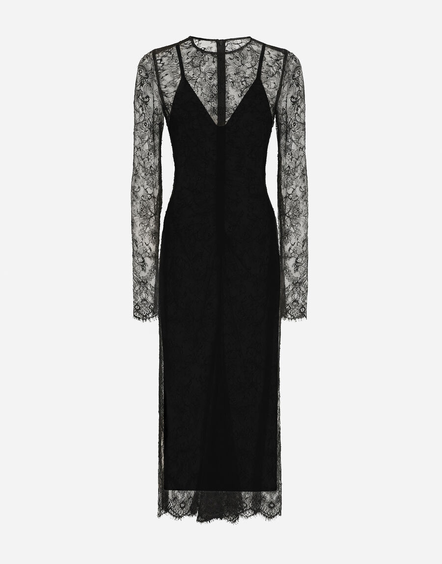 Chantilly lace fil coupé calf-length dress