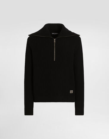 Dolce & Gabbana Wollcardigan mit Plakette Schwarz GXW42TJCVWK