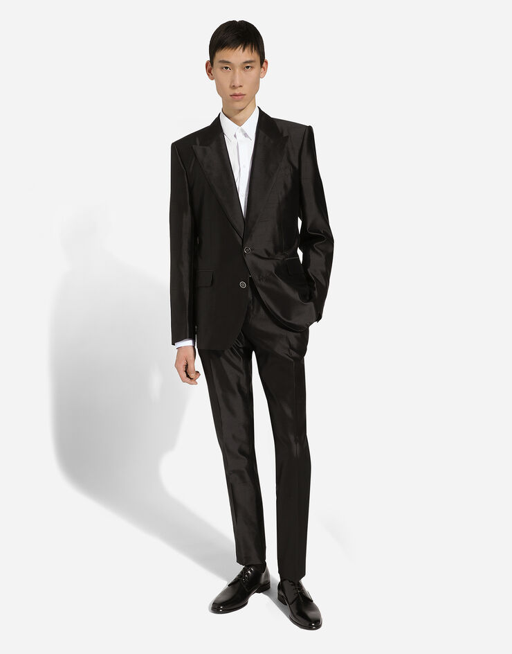 Dolce&Gabbana Costume droit Sicilia en shantung de soie Noir GKLOMTFU1L5