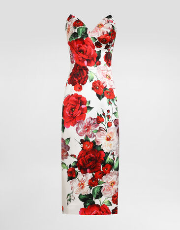 Dolce & Gabbana Abito longuette strapless in raso stampa Rose Dolce & Gabbana Abito longuette strapless in raso stampa Rose Stampa F6TURTFSIB4