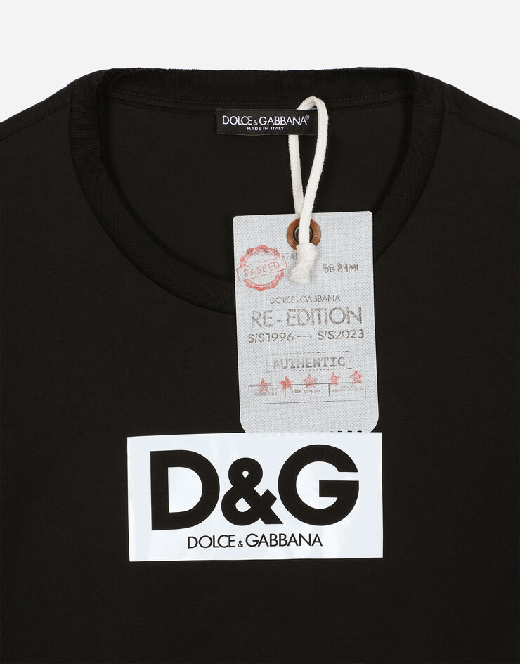 Dolce & Gabbana تيشيرت قطني بياقة دائرية ورقعة أسود G8QI4TFU7EQ
