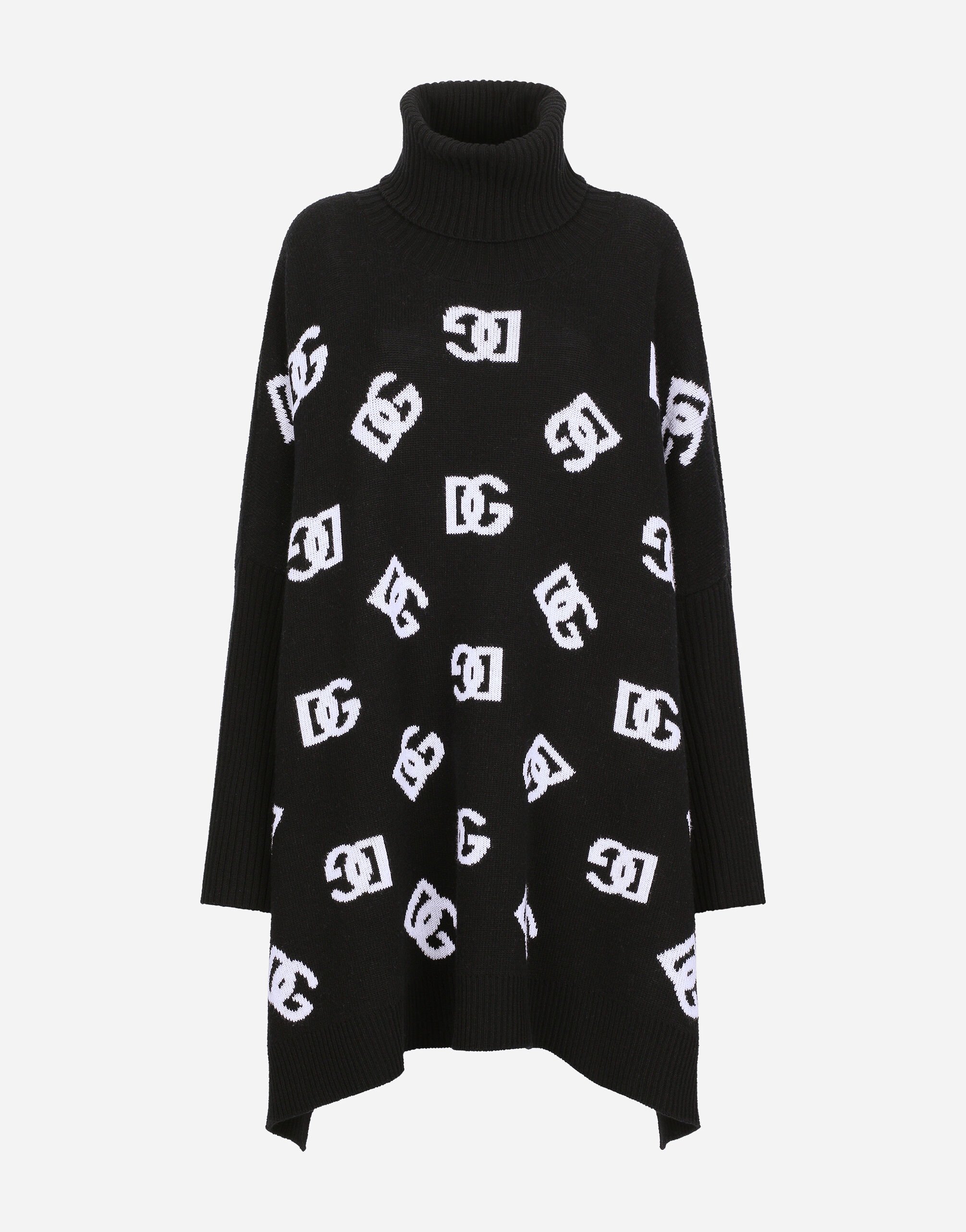 Dolce & Gabbana Wool poncho with jacquard DG logo Multicolor FXM38TJCVP3