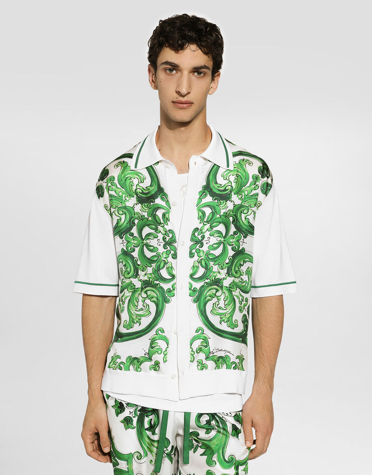 Dolce & Gabbana Oversize silk and yarn shirt with majolica print Print GXV29TJBSJL