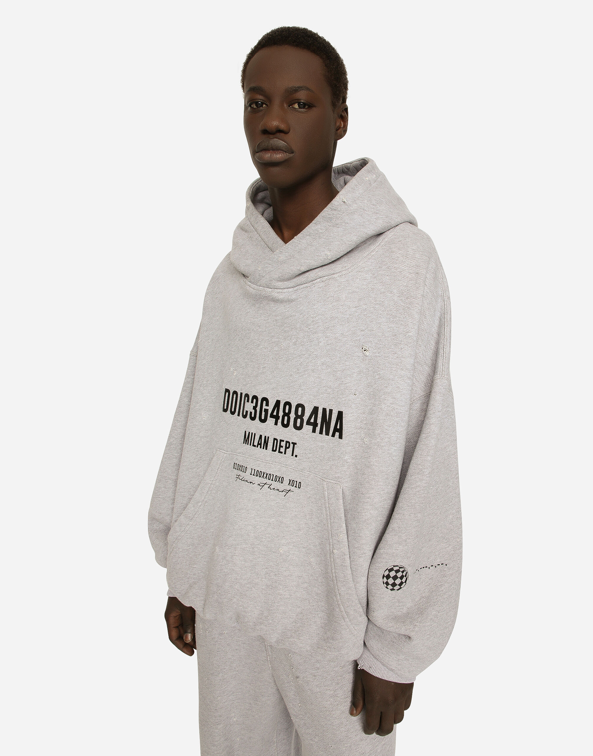 Jersey hoodie with logo print in Grey for Dolce Gabbana US