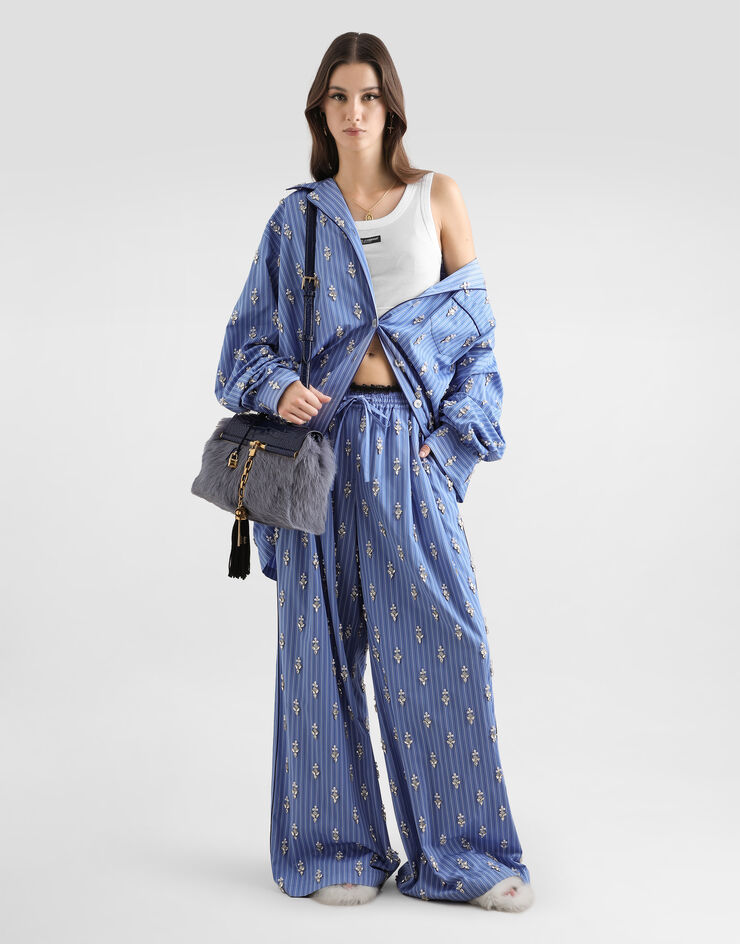 Dolce & Gabbana Poplin trousers with crystal flower embroidery Multicolor FTDJEZGDDR1